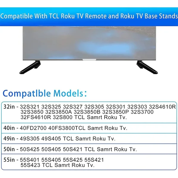 Holytech Base Stand for TCL Smart Roku Tv - Legs for TCL Roku TV 32in 40in 49in 50in 55in 32S305 32S301 32S303 40S355 40S325 43S425 43S431 50S431 50S435 55S425 65S433 65S555 with Screws - Image 3