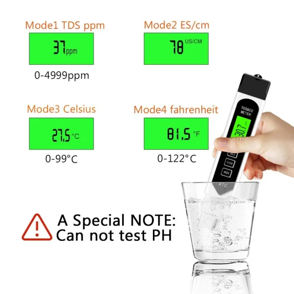 TDS Meter Digital Water Tester, Accurate Professional 4-in-1 TDS, Temperature and EC Meter, 0-9990ppm, Ideal Water Test Meter for Drinking Water, Aquariums,Water Tester for Drinking Water - Image 4