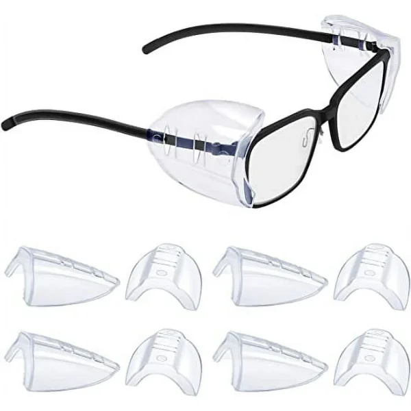 4 Pair Safety Glasses Side Shields for Prescription Glasses, Slip on Clear Eye Glasses, Fits Small to Large Eyeglasses