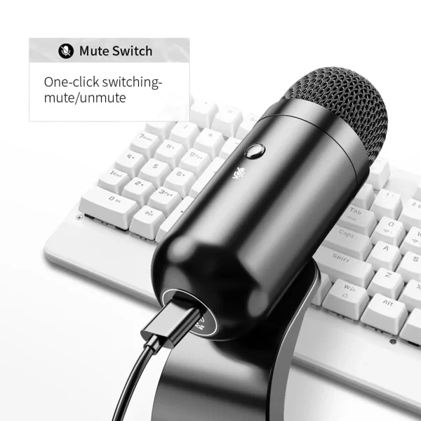 USB Computer Microphone, Podcast Mic Desktop with Mute Button for Recording Streaming, Omnidirectional Condenser, Plug&Play Stand with Volume Control for PC, Laptop, Mac, YouTube - Image 3