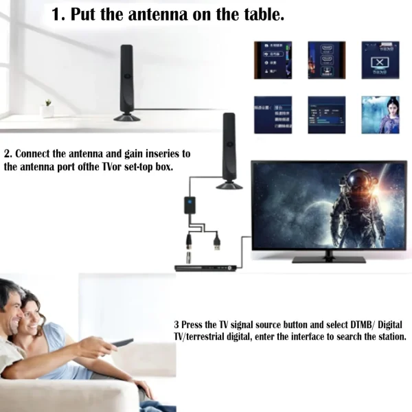 Holytech TV Antenna, Cable Antenna, Suction Cup TV Antenna Plug Play, Digital TV Antenna Signal Booster, 50-Mile Range Channels Universal High Gain Indoor for Smart TV & Older TV's (1pc) - Image 4