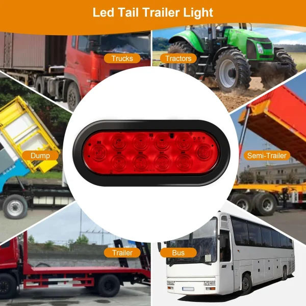 Emlimny Led Trailer Lights Kit,2Pcs 6" Oval Tail Lights 10 LED Marker Lights Brake Lights Stop Turn Side Utility Tail Lights Waterproof Hitch Light for Truck Trailer RV Boat,Red - Image 2