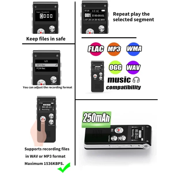 Digital Voice Recorder 8GB Voice Recorder with Playback for Lectures - USB Dictaphone Upgraded Small Tape Recorder Device - Image 4