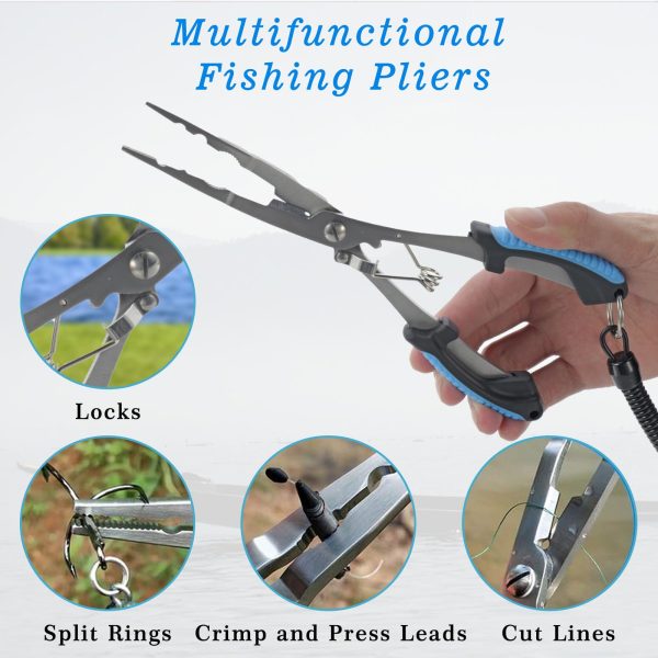 Emlimny Fishing Gear Set - Long Nose Stainless Steel Fishing Pliers 8.5", Fish Lip Gripper, Telescopic Lanyard & Sheaths - Multi-Function Saltwater Resistant Fishing Tools - Image 3