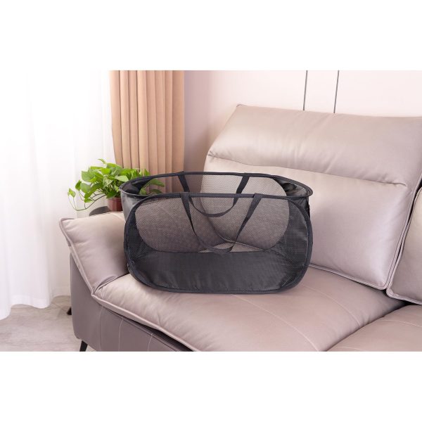 Emlimny Foldable Laundry Basket, Portable, Durable, with Strong Handles, Tear Proof, Mesh Fabric, Black - Image 4