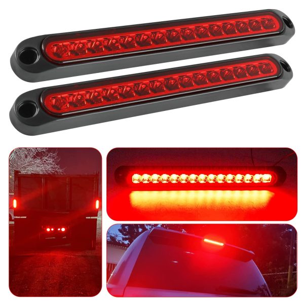 Emlimny 2 Pieces 10 Inch 15 LED Trailer Tail Light Bar Stop Turn Assembly Third Brake Strip 24-volt Identification Light for Marine Boats Trucks Pickups (Red Cover) - Image 4