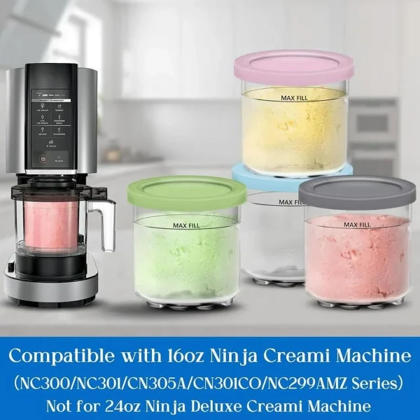 4 Pack,Creami Pints and Lids for Ninja, Creamy Icecream Containers Cups Jars Tubs Canisters Set, Smoothie Pot Compatible with NC299AMZ & NC300s Series Creamer Ice Cream Maker Machine Accessories - Image 4