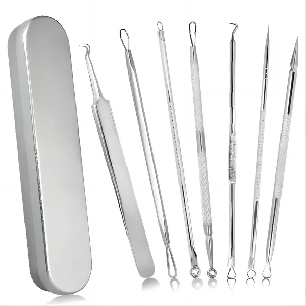 Blackhead Remover Tool Kit - 7 Pcs Pimple Popper Comedone Extractor Acne Removal Tool for Blemish Whitehead Popping, Zit Removing for Nose Face, Stainless Steel Pimple Tools with Metal Case