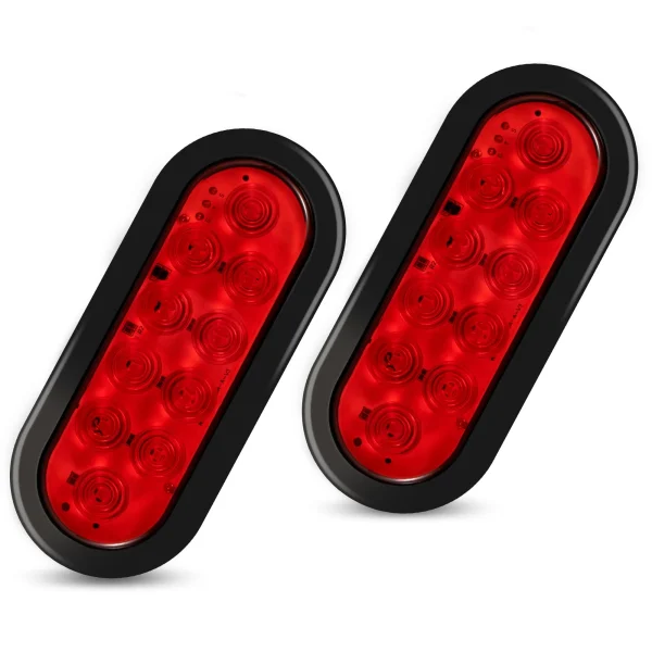 Emlimny Led Trailer Lights Kit,2Pcs 6" Oval Tail Lights 10 LED Marker Lights Brake Lights Stop Turn Side Utility Tail Lights Waterproof Hitch Light for Truck Trailer RV Boat,Red