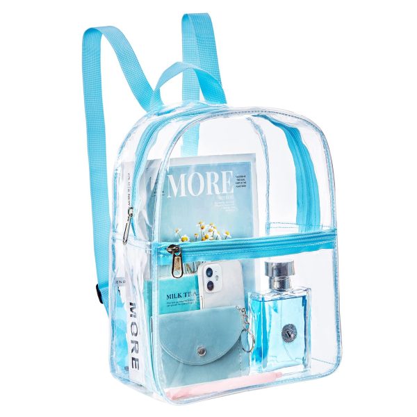 Emlimny Stadium Approved Clear Mini Backpack, Heavy Duty Cold-Resistant Transparent PVC Backpack with Work, Security Travel & Stadium(Sky Blue)