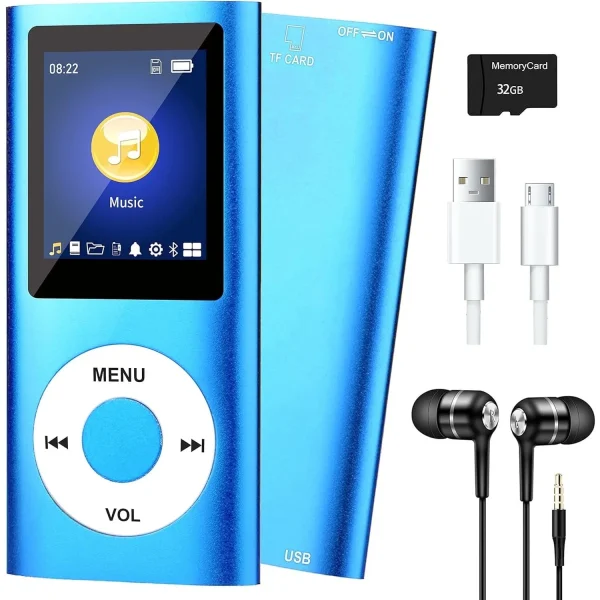 Portable MP3 Player with Bluetooth 5.0, Music Player with 32GB TF Card,HiFi Speaker,FM,Earphone,MP3 Music Player with Voice Recorder