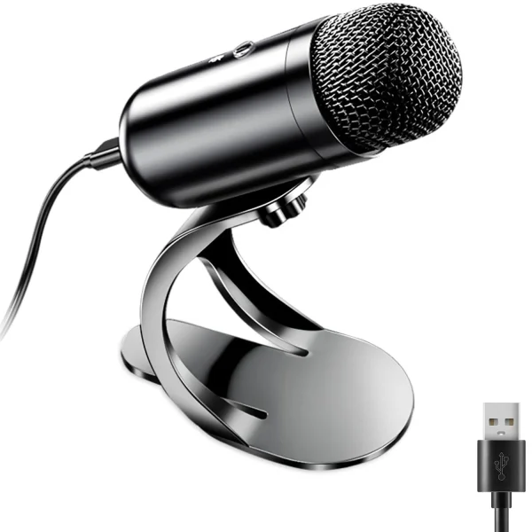 USB Computer Microphone, Podcast Mic Desktop with Mute Button for Recording Streaming, Omnidirectional Condenser, Plug&Play Stand with Volume Control for PC, Laptop, Mac, YouTube