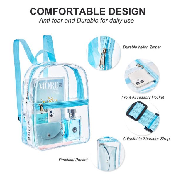 Emlimny Stadium Approved Clear Mini Backpack, Heavy Duty Cold-Resistant Transparent PVC Backpack with Work, Security Travel & Stadium(Sky Blue) - Image 2