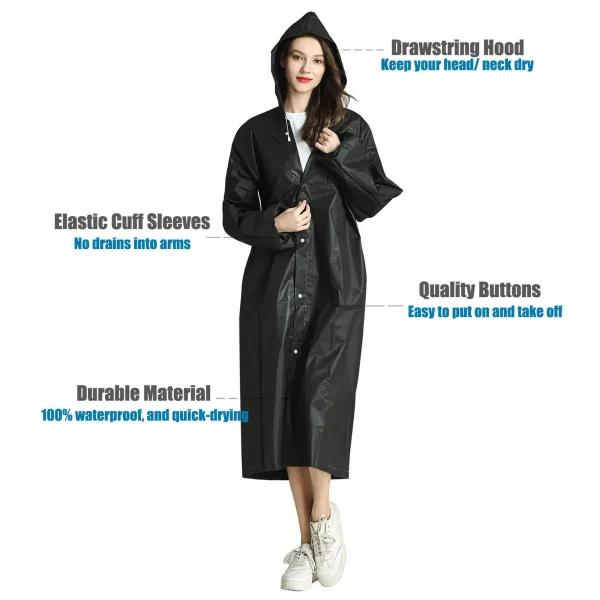 Sherry Adult Raincoat, [2 Pack] Portable EVA Rain Coats Reusable Rain Poncho with Hood and Elastic Cuff Sleeves Adult Raincoat Set Adult Raincoat - Image 3