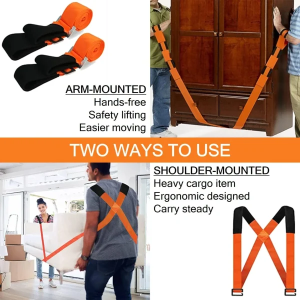 Holytech Moving Straps 2-Person Lifting Straps for Moving Furniture, Appliances, Mattresses or Any Item up to 800 lbs Orange - Image 3