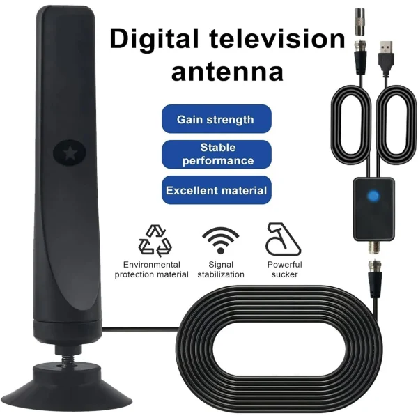 Holytech TV Antenna, Cable Antenna, Suction Cup TV Antenna Plug Play, Digital TV Antenna Signal Booster, 50-Mile Range Channels Universal High Gain Indoor for Smart TV & Older TV's (1pc) - Image 2