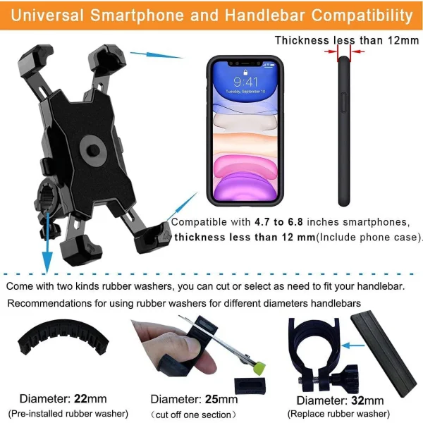 Bike Phone Holder for Easy Installation and Quick Release Bicycle - Bike Scooter Handlebar Clamp - Motorcycle Handlebar Phone Holder for iPhone 15 Pro Max, 14 Plus, 13, Galaxy S20 and more (Blue) - Image 4